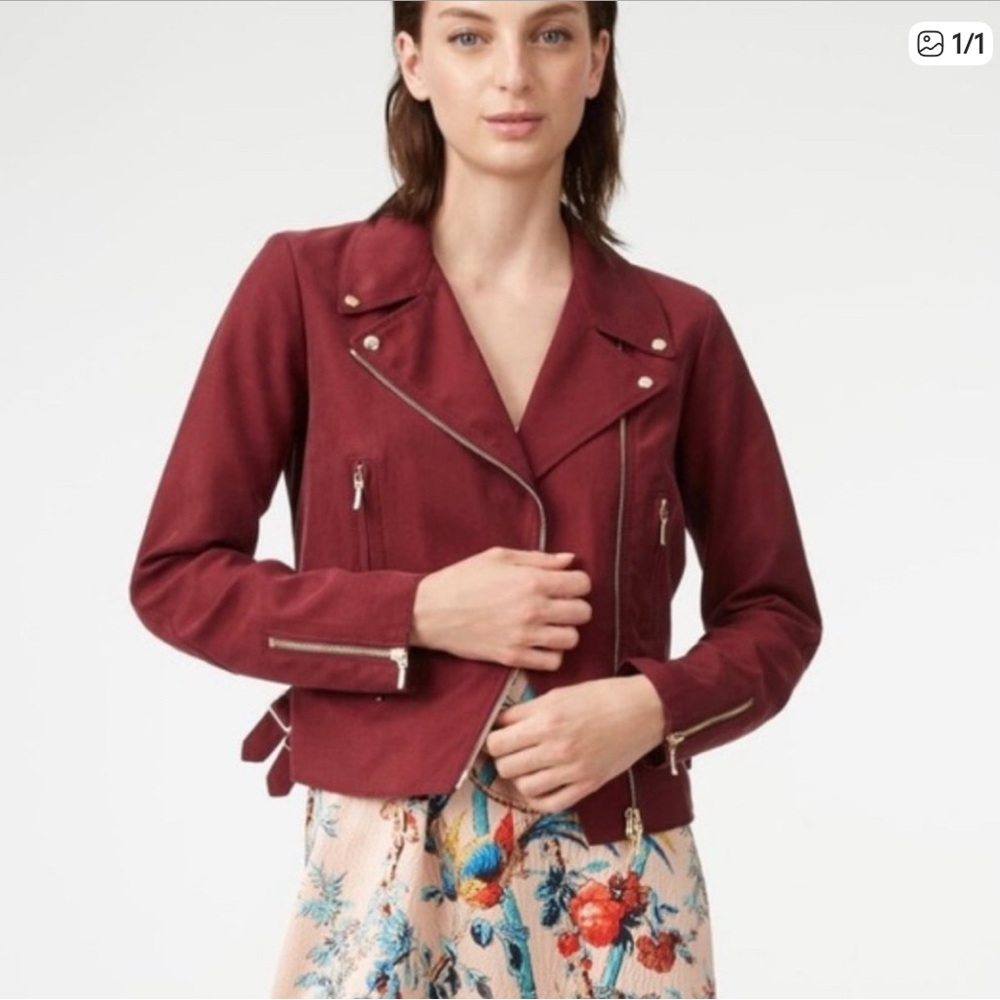 Club Monaco Kapri Moto Burgundy Jacket Womens Size Medium Grunge‎ Streetwear